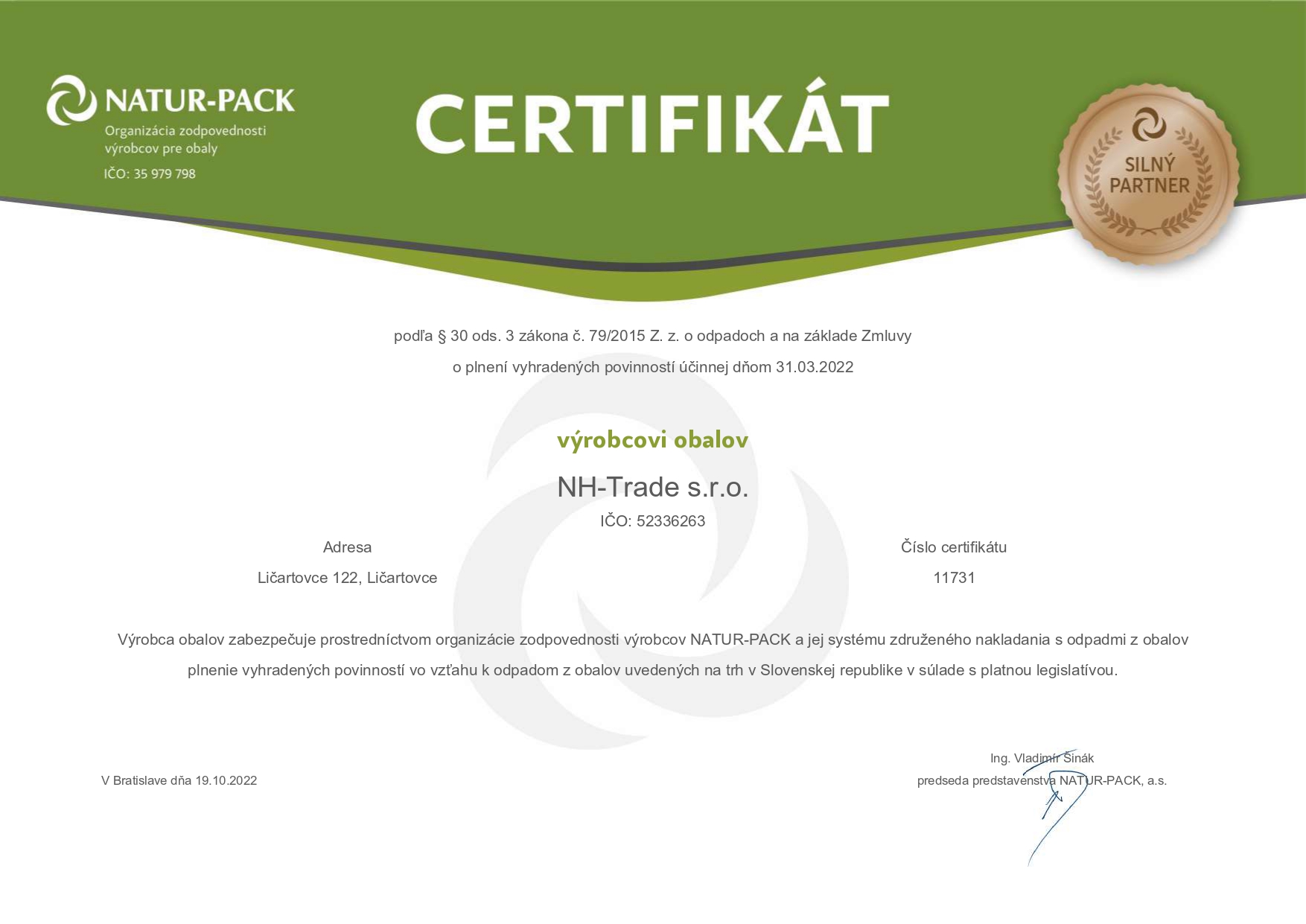 certifikat granule